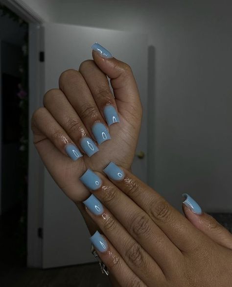 Blue Overlay Nails, Blue Short Acrylics, Plain Acrylic Nails, Baby Blue Acrylic Nails, Short Coffin Nails Designs, Nail Aesthetic, Blue Gel Nails, Short Acrylics, Baby Blue Nails