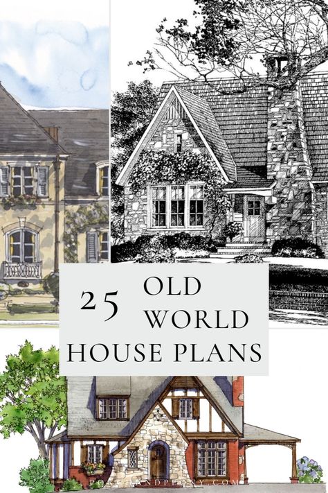 Inspired by life abroad, I have gathered 25 old world house plans that wonderfully mix the old with the new, so if you want to start fresh with a new build, but look to bring a touch of European charm to your everyday life at home, these are for you! | Old World House Plans | Old World House Exterior | Old World House Design | Old World House Aesthetic | Old World House Style | Old World Charm House Plans | Old World Cottage House Plans | European House Plans | European House | European Charm Old English House Plans, Old World Style Home Exterior, Old Home Layout, New Build With Old Charm, New Build Looks Old, Old World House Plans, Old Cottage Floor Plans, Old Style House Plans, European Farmhouse Floor Plans