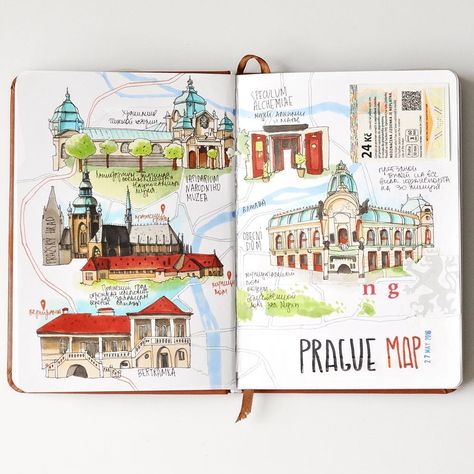 03-Prague-Travel Book-The-Map-Anna-Rastorgueva-Architecture-Travel-Journal-Urban-Sketches-Illustrations-www-designstack-co Travel Diary Travelers Notebook, Voyage Sketchbook, Best Travel Journals, Travel Book Design, Travel Book Diy, Travel Art Journal, Diy Travel Journal, Travel Sketchbook, Sketch Journal