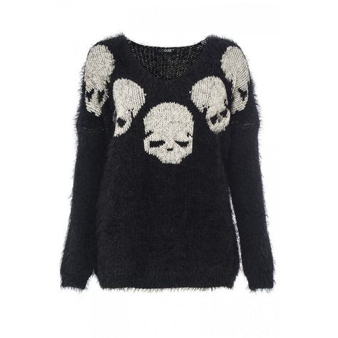 Black Skull Fuzzy Long Sleeve Jumper ($32) ❤ liked on Polyvore Goth Grunge Outfits, Skull Dress, Skull Sweater, Knitted Clothes, Jumper Outfit, Skull Clothing, Black Skull, Long Sleeve Jumper, Swaggy Outfits