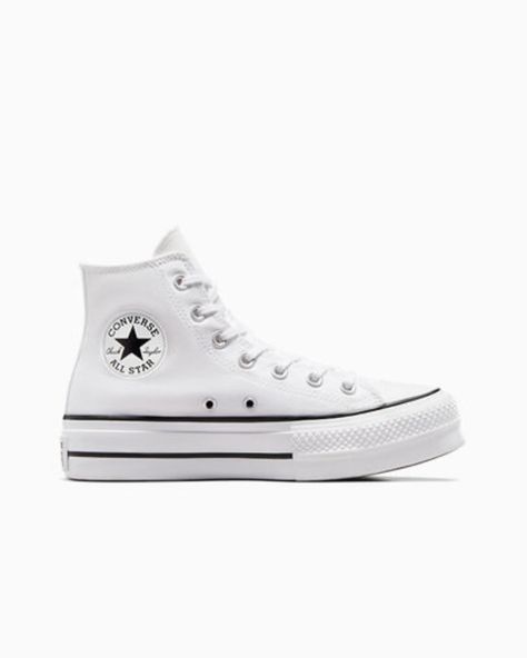 Chuck Taylor All Star Lift Platform @converse Converse Platform White, White Converse Outfit, White Converse Platform, Womens White Converse, White Platform Converse, White Converse Outfits, All Star Platform, Platform Chucks, White High Top Converse