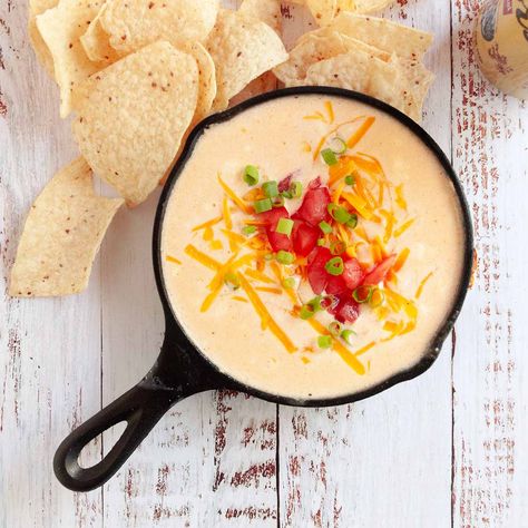 This easy beer cheese dip for camping is made with beer, Cheddar, smoked Gouda, cream cheese, and spices. It's prepared and served in the same skillet so there's no extra mess or dishes to clean. Skillet Beer Cheese Dip, Skillet Beer Cheese, Easy Beer Cheese Dip, Easy Beer Cheese, Skillet Dip, Camp Grill, Campfire Snacks, Hot Artichoke Dip, Snacks And Appetizers