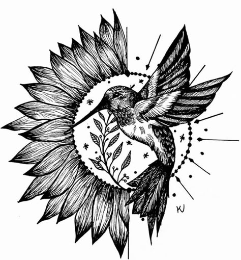 Hummingbird Tattoo With Sunflowers, Sunflowers And Hummingbirds Tattoo, Sunflower And Hummingbird Tattoo Sleeve, Upper Arm Sunflower Tattoo, Hummingbird Dreamcatcher Tattoo, Wolf And Sunflower Tattoo, Back Of Arm Tattoo Cover Up, Tattoos For Upper Arm For Women, Mandala Hummingbird Tattoo