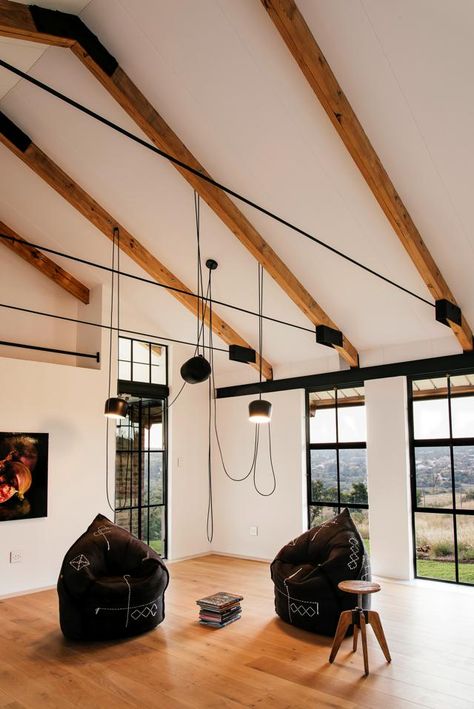 Contemporary Pretoria Home Tropical Print Wallpaper, Wooden Barn, Red Hill, Roof Trusses, Glass Facades, Barn Style House, Roof Detail, Exposed Beams, Pretoria