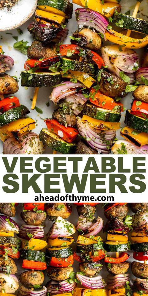 Grilled Vegetable Skewers Roasted Veggie Skewers, Vegetables On The Grill In Foil, Veggie Kabobs Marinade, Marinade For Vegetable Kabobs, Skewers Side Dishes, Side Dish For Steaks On The Grill, Veggie Skewers Grill Marinade, Vegetable Kabobs In The Oven, Vegetable Kabobs On The Grill Marinade