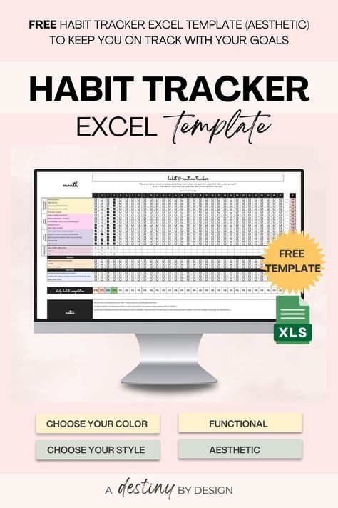 Free habit tracker excel template (Aesthetic) to keep you on track with your goals. free habit tracker excel template | aesthetic goal habit tracker template Aesthetic Habit Tracker, Free Habit Tracker, Life Tracker, Habit Tracker Template, Excel Spreadsheets Templates, Goals Template, Habit Tracker Printable, Tracker Free, Goal Tracking