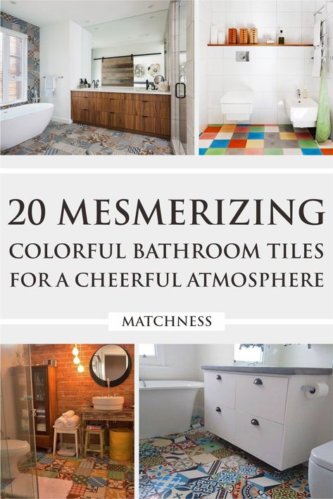 20 Mesmerizing Colorful Bathroom Tiles for a Cheerful Atmosphere - Matchness.com Colorful Bathroom Floor, Colorful Tile Bathroom, Bright Color Bathroom, Funky Bathrooms, Mediterranean Bathroom Ideas, Bathroom Flooring Ideas, Unique Bathroom Tiles, Bathroom Wall Colors, Colourful Bathroom