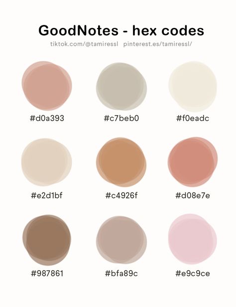 Colour Codes Goodnotes, Canvas Color Codes Fall, Good Notes Color Scheme, Color Palettes Goodnotes, Beige Hex Color Codes, Cream Color Palette Hex Codes, Google Hex Color Codes, Goodnotes Hex Codes Neutral, Goodnotes Presets