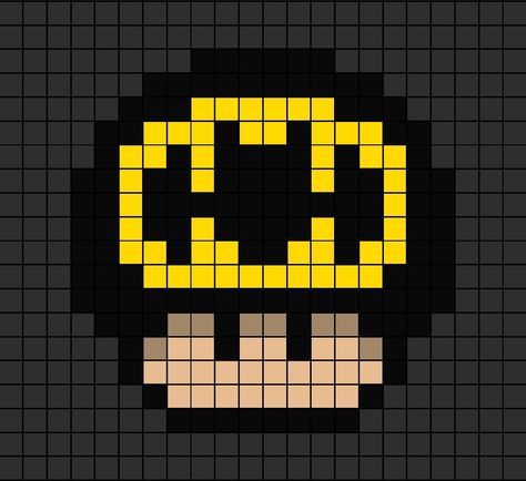 A pixel art template of a Mario mushroom themed as the Batman logo. Nintendo Pixel Art, Pixel Art Mushroom, Mushroom Pixel Art, Modele Pixel Art, Easy Pixel Art, Pixel Drawing, Pixel Art Templates, Pix Art, Pola Amigurumi