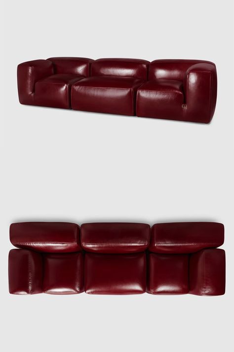 Gucci x Mario Bellini Bring Le Mura Sofa in Deep Oxblood Shade Rosso Ancora Le Mura Sofa, Mall Activation, Furniture Branding, Art Deco Sofa, Haute Couture Brands, Multi Sensory, Mario Bellini, Modern Sofa Designs, Three Seat Sofa