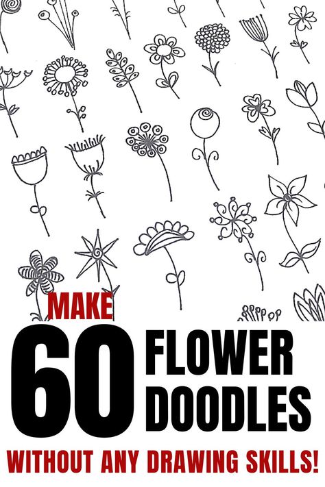 Simplified Flower Drawing, How To Draw Tiny Flowers, Doodle Flower Art, How To Draw Whimsical Flowers, How To Doodle Flowers, Easy Doodle Art Flower, Flower Doodles Easy Step By Step, Easy Doodle Flowers, How To Draw Flowers Step By Step Simple