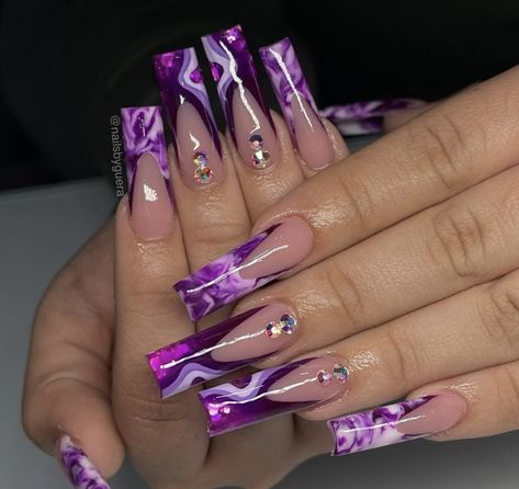 Nail Practice, Classy Nail, Purple Acrylic Nails, Square Nail, Wow Nails, Airbrush Nails, Square Nail Designs, Purple Nail Designs, Purple Acrylic