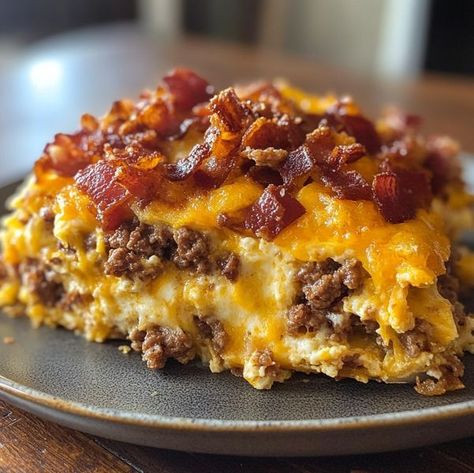 Paula Deen Family Kitchen | Crack Breakfast Casserole | Facebook Egg And Cheese Casserole, Bacon Casserole, Breakfast Casserole Bacon, Chef Gordon, Chef Gordon Ramsay, Cheese Bake, Bacon And Egg Casserole, Shredded Cheddar Cheese, Bacon Sausage