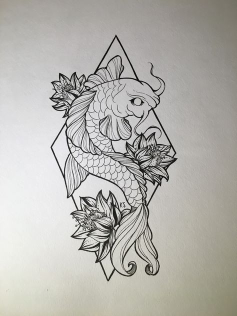 Koi Sketch Tattoo, Koi Fish And Octopus Tattoo, Outline Koi Fish Tattoo, Simple Koi Fish Tattoo Design, Butterfly Koi Fish Drawing, Koi Fish Drawing Yin Yang, Koi Fish Tattoo Linework, Neo Traditional Koi Fish Tattoo, Neo Traditional Koi Fish