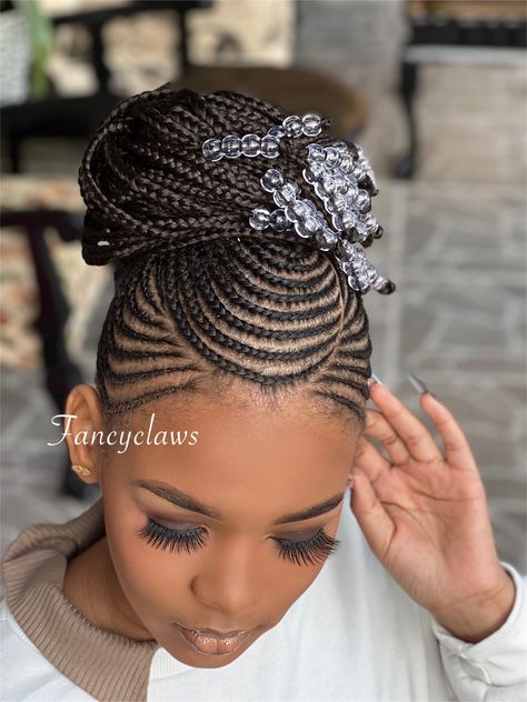 Latest Hair Braids Styles 2022, Straight Up Braids African Cornrows, Ghanian Braids Cornrows, Braided Cornrow Hairstyles With Beads, Cornrow With Natural Hair, Carrot Hairstyles For Black Women, Natural Braided Hairstyles With Beads, Updo Cornrow Hairstyles, Cornrow Braids Updo