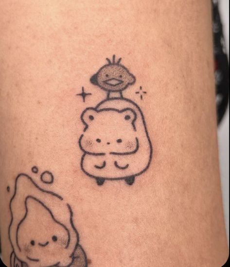 Cute Ghibli Tattoo, Tiny Ghibli Tattoo, Cute Studio Ghibli Tattoos, Simple Ghibli Tattoo, Cute Tattoos To Draw, Cute Minimalistic Tattoos, Four Person Tattoo Ideas, Matching Ghibli Tattoos, Matching Studio Ghibli Tattoos