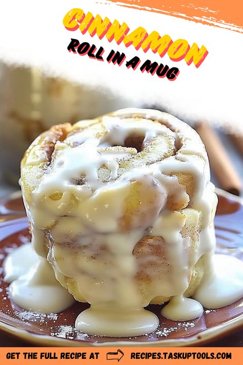 Indulge in the ultimate comfort treat with this quick and easy Cinnamon Roll in a Mug recipe. Perfect for those mornings when you crave a warm, gooey cinnamon roll but don't want to spend hours in the kitchen. Just mix a few simple ingredients in your favorite mug, microwave for a deliciously soft and fluffy dessert, and top with a drizzle of creamy icing. Whether you're treating yourself or impressing guests, this single-serving cinnamon roll is the ideal solution for instant satisfaction. Pin it now for Cinnamon Bun In A Mug, Single Serve Cinnamon Roll In A Mug, Single Serving Recipes Desserts, Mug Cinnamon Roll Microwave, Cinnamon Rolls In A Mug, Single Serve Cinnamon Roll, In A Mug Recipes, Mug Cinnamon Roll, Cinnamon Roll In A Mug