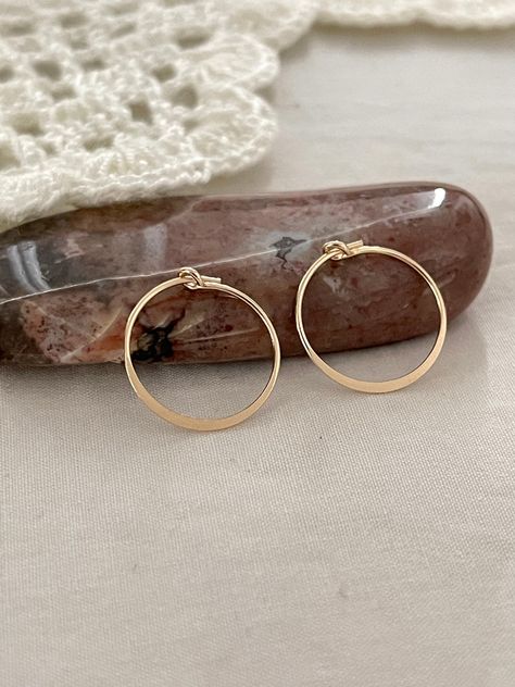 Wire Hoop Earrings, Flat Wire, Real Gold Jewelry, Gold Bond, Small Hoop Earrings, Gold Filled Hoops, Vermeil Jewelry, Large Hoop Earrings, Gold Hoops