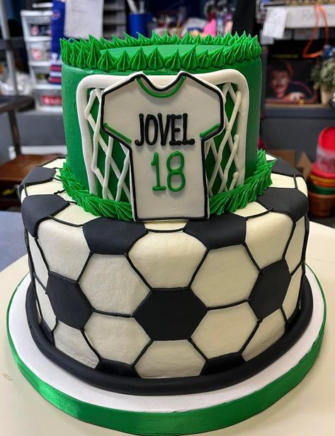 Birthday Cake 2 Tier, Soccer Birthday Theme, Cake 2 Tier, Soccer Birthday Cakes, Soccer Birthday Party, Sports Cakes, Soccer Cake, Sport Cakes, Soccer Birthday