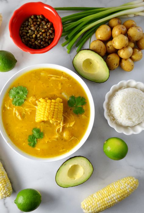 Colombian Ajiaco (Chicken and Potato Soup) - Delish D'Lites Chicken And Potato Soup, Jalapeño Soup, Colombian Cuisine, Chicken And Potato, Make Shredded Chicken, Latin Recipes, Chicken Potato, Colombian Food, American Dishes