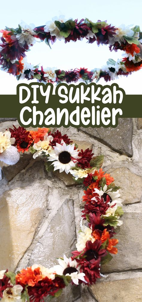 Floral Sukkah Chandelier - A DIY Decoration Diy Sukkah, Sukkah Decorations, Channel Ideas, Diy Table Decor, Make A Table, Sukkot, Jewish Holiday, Floral Hoops, Holiday Ready