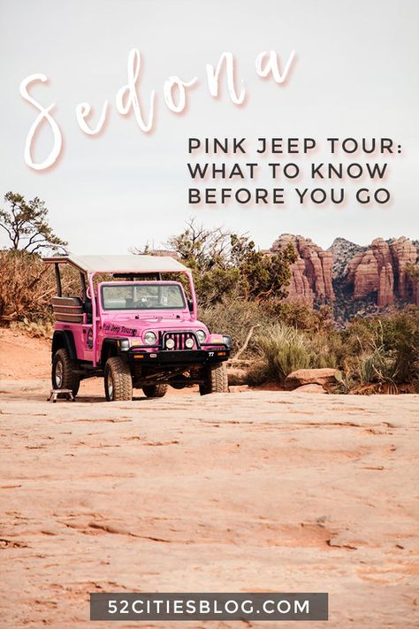 Going to Sedona, Arizona? Don't miss taking a Sedona pink jeep tour through the red rocks. Click here for everything you need to know before you go!     #PinkJeep #PinkJeepTours #Sedona #Arizona #SedonaToDo #SedonaArizona #SedonaAZ #AZ  #SedonaOutdoors #SedonaActivities #OutdoorAdventure #AdventureTravel #USTravel #UnitedStates #USATravel #TravelUSA #UnitedStatesTravel #TravelBlogger #TravelBlog #52CitiesBlog Sedona Arizona Pink Jeep Tour, Pink Jeep Sedona, Pink Jeep Tours Sedona Outfit, Sedona Jeep Tours, What To Pack For Sedona Arizona, Arizona September Outfits, Sedona Arizona Bachelorette Party, Sedona Outfits, Sedona Bachelorette Party