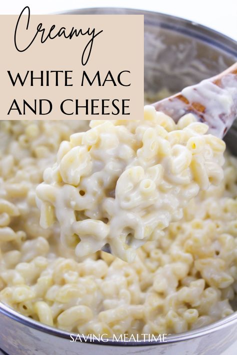 Creamy White Cheddar Mac And Cheese Recipe, White Creamy Mac And Cheese Recipe, Mac And White Cheese Recipe, Crock Pot White Mac And Cheese, Slow Cooker White Mac And Cheese, Crockpot White Mac And Cheese Recipe, White Velveeta Mac And Cheese, White Mac And Cheese Baked, White Queso Mac And Cheese