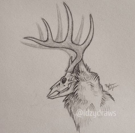 @idzydraws IG Deer Skull Art, Animes Emo, Deer Drawing, Cats Art Drawing, Skull Art Drawing, Human Drawing, Bleach Art, Creature Drawings, Skull Drawing