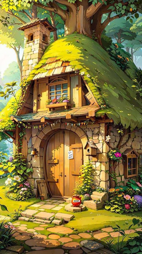 Tiny House iPhone Wallpaper 4K - iPhone Wallpapers Fantasy Cottage Art, Cottage Concept Art, Fantasy House Concept, Coloring Aesthetic, Cottage Illustration, Fantasy Cottage, Fairytale Cottage, Cottage Art, Fantasy House