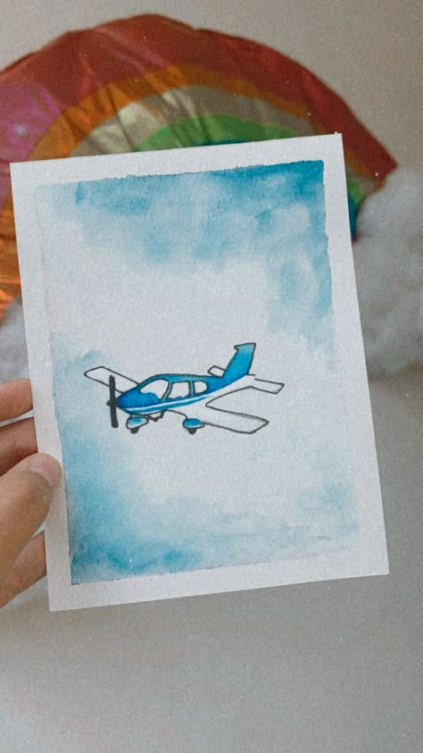 Airplane Watercolor Painting, Plane Painting Easy, Watercolour Airplane, Airplane Painting Easy, Watercolor Prompts, Draw Airplane, Plane Watercolor, Airplane Watercolor, Watercolor Painting Easy