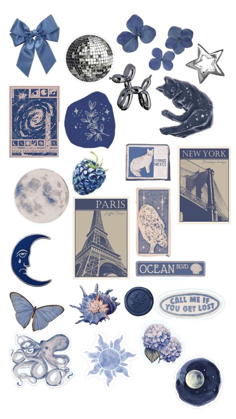 Blue Dark Blue Stickers Aesthetic, Light Blue Aesthetic Stickers, Blue Aesthetic Png Stickers, Blue Phone Case Stickers, Dark Blue Aesthetic Stickers, Scrapbook Stickers Printable Blue, Blue Scrapbook Design, Blue Stickers Png, Blue Vintage Stickers