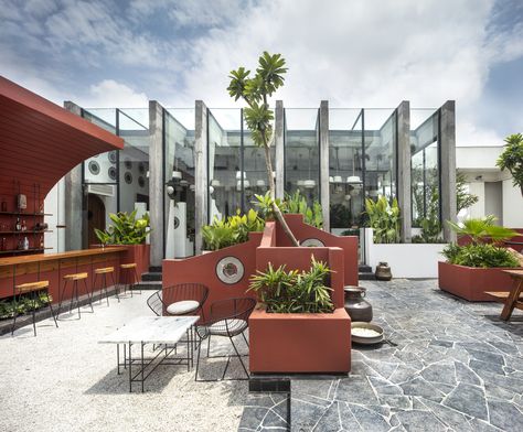 Gallery of The Village Cafe / Portal 92 - 8 Mathieu Lehanneur, Terrace Floor, Indoor Bar, Indian Village, Exposed Concrete, Rustic Materials, Cafe Design, Outdoor Areas, Cafe Bar