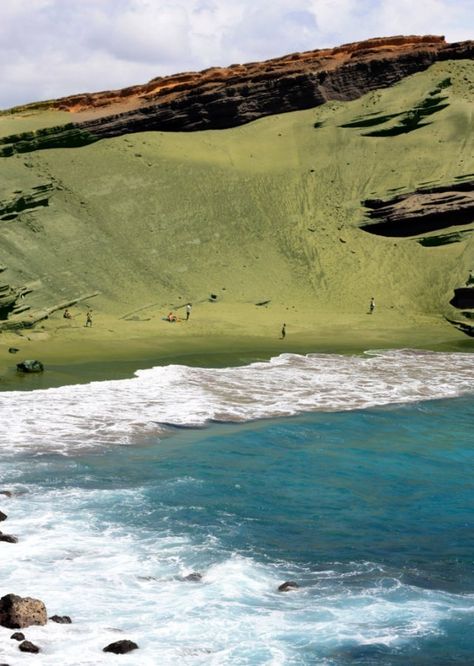 There are only two green sand beaches in the world. Here is one of them: Papakolea, Hawaii Green Sand Beach, South Point, Green Sand, Big Island Hawaii, Hawaii Beaches, Beaches In The World, Hawaii Island, Hawaii Vacation, Pearl Harbor