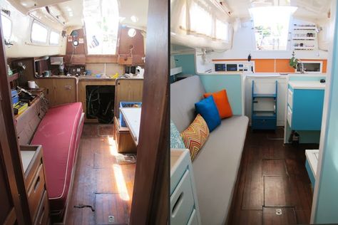 Not Quite Seasoned, but Very Well Salted: Before & Afters Sailboat Remodel, Sailboat Restoration, Liveaboard Sailboat, Boat Interior Design, Sailboat Interior, Boat Interiors, Sailboat Living, Small Yachts, Boat Restoration