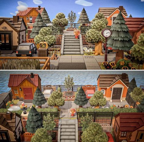 Cute Acnh Island Ideas Neighborhood, Acnh Village Neighborhood, Acnh Medieval Wall Ideas, Layered Neighborhood Animal Crossing, Acnh Compact Neighborhood, Acnh Urban Neighborhood, Acnh Town Neighborhood Ideas, Acnh 3 Tier Neighborhood, Acnh Hazel Yard