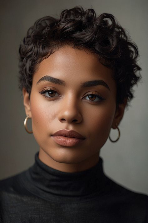 Pixie Cut Hair Color, Curly Pixie Cuts Black Women, Military Hairstyles, Pixie Cuts For Black Women, Short Curly Pixie Cut, Short Hair Pixie, Curly Pixie Hairstyles, Short Curly Pixie, Haircut Tip