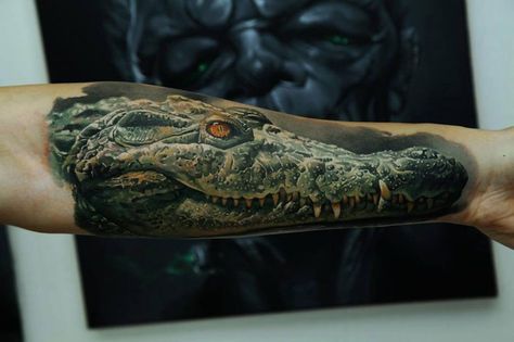 Crocodile - http://tattooideas247.com/crocodile/ Arlo Tattoo, Alligator Tattoo, Crocodile Tattoo, Lower Arm Tattoos, Forearm Tattoo Design, Skeleton Hand Tattoo, 3d Tattoos, 3d Tattoo, Head Tattoos