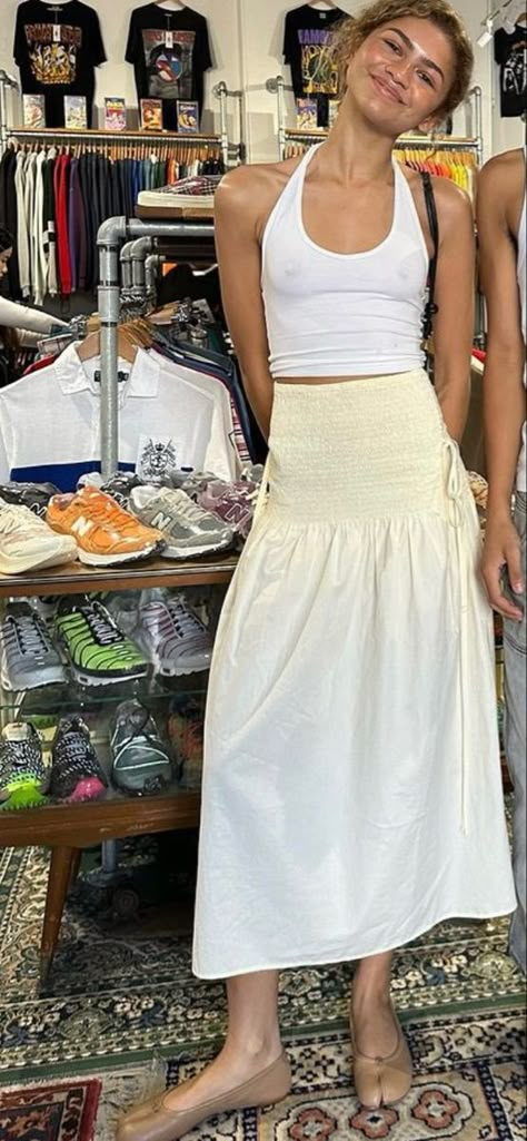 @/irreplaceablestore on ig Waist Skirt Outfit, Drop Waist Skirt, Beach Fits, Euro Summer, Lily Rose, Skirt Outfit, Dream Style, Summer 24, Casual Style Outfits