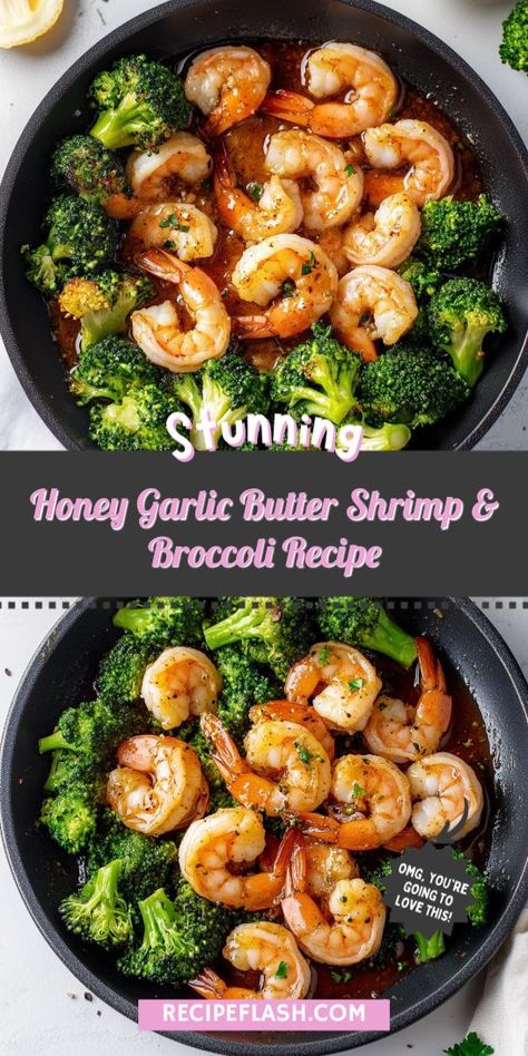 Looking for a quick and delicious seafood dinner idea? This Honey Garlic Butter Shrimp & Broccoli recipe is packed with flavor and ready in just 20 minutes! Perfect for busy weeknights, save this recipe for an easy and satisfying meal that your whole family will love! Gluten Free Shrimp Recipes, Honey Garlic Butter Shrimp, Quick Shrimp Recipes, Seafood Dinner Ideas, Honey Shrimp, Shrimp Broccoli, Lower Cholesterol Diet, Garlic Broccoli, Healthy Lunch Dinner