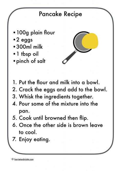 Pancake Recipe - easy to follow - Printable Teaching Resources - Print Play Learn How To Make Simple Pancakes, English Pancakes Recipe, Pancake Day Activities For Children, Simple Pancake Recipe, Pancake Recipe For Kids, Quick Pancake Recipe, English Pancakes, Pancakes Simple, Simple Pancake