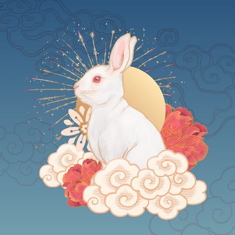 Oriental blue rabbit, Chinese zodiac animal, editable design | premium image by rawpixel.com / Kappy Chinese Rabbit Art, Asian Animals, Chinese Zodiac Rabbit, Chinese Festival, Rabbit Illustration, Rabbit Tattoos, Mid Autumn, Rabbit Art, Mid Autumn Festival