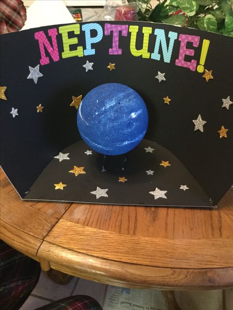 The finished product of my Neptune science project Mars Planet Project, Planet Crafts For Kids, Neptune Project, Kids Fun Facts, Fair Project Ideas, Science Fair Project Ideas, Mars Project, Project Science, Planets Activities