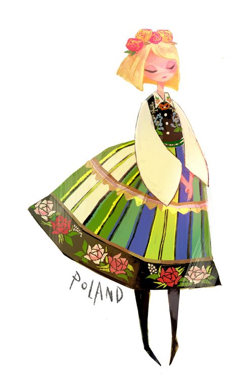 Nyo!Poland | hetalia | Polish Art Paintings, Nyo Poland, Poland Drawing, Hetalia Poland, Poland Hetalia, Poland Art, Folk Illustration, Polish Folk Art, Folk Art Flowers