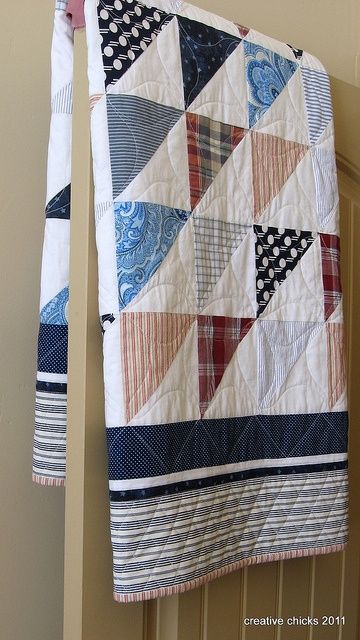 Colchas Quilting, Recycled Shirts, Quilt Shirt, Shirt Quilts, Quilt Modernen, Half Square Triangle Quilts, Keepsake Quilting, Plaid Quilt, Man Quilt