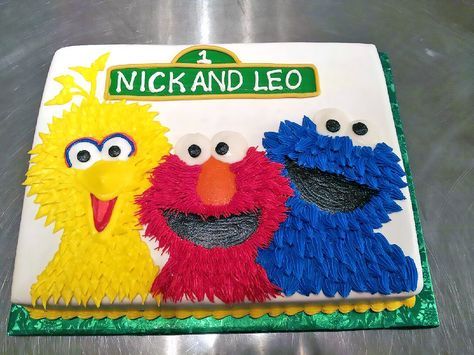 Sesame Street Birthday Party Ideas Boy, Elmo Birthday Party Boy, Sesame Street Birthday Cakes, Elmo Birthday Cake, Monster Birthday Cakes, Birthday Cake Cookies, Cookie Monster Birthday Party, Sesame Street Cake, 2nd Birthday Cake