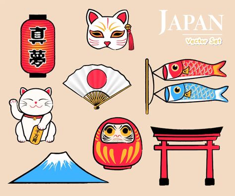 Premium Vector | Japan traditional tourism vector set Rosas Vector, Japan Icon, Japanese Icon, Miniature Food Tutorials, Japan Graphic Design, Gift Card Template, Japan Illustration, Japan Traditional, Spring Illustration