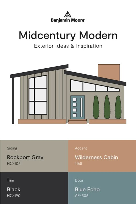 These combinations, handpicked by one of our color and design experts, show some fabulous contrast for mid-century modern homes—or any exteriors that could use some definition. Midcentury Modern Exterior Colors, Mid Century Modern Exterior Paint Colors Benjamin Moore, Mid Century Modern Ranch Exterior Paint Colors, Exterior House Paint Color Combinations Modern Mid Century, Mid Century Modern Paint Colors Exterior, Mcm House Exterior Makeover, Midcentury Home Exterior Paint Colors, Midcentury Modern House Exterior Colors, Mcm House Colors Exterior