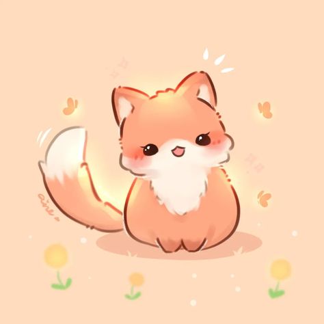 Chibi Art Style Animals, Cute Foxes Drawing, Kawaii Fox Drawing, Chibi Animal Poses, Cute Fox Wallpaper Aesthetic, Cute Fox Art Kawaii, Cute Fox Drawing Kawaii, Fox Cute Drawing, Cute Fox Drawings