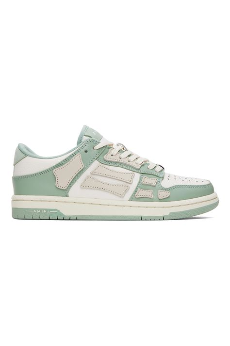 SSENSE Exclusive Green & White Skell Top Low Sneakers by AMIRI on Sale Green Sneakers With Speckled Midsole For Streetwear, Green Textile Sneakers With Vulcanized Sole, Green Low-top Sneakers With Logo Patch, Amiri Crystal Sneakers, Amiri Ma-1, Low Sneakers, Leather Sneakers, Mint Green, White