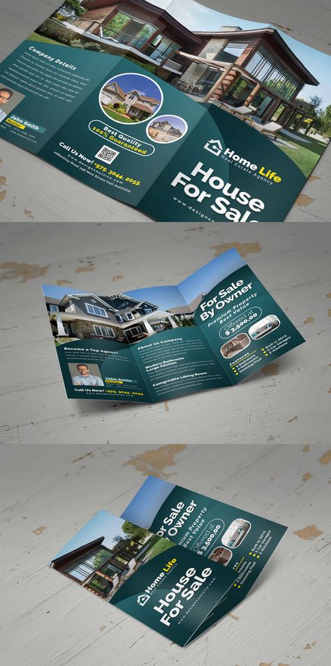 Real Estate Trifold Brochure Template PSD Real Estate Trifold Brochure, Real Estate Brochure Design, House Brochure, Restaurant Brochures, Real Estate Brochure, Brochure Food, Brochure Graphic, Property Brochures, Estate Design